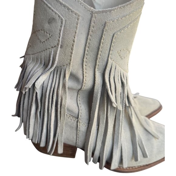 Free People Lawless Bone Suede Leather Fringe Western Boots 38 US 8 - Picture 5 of 11